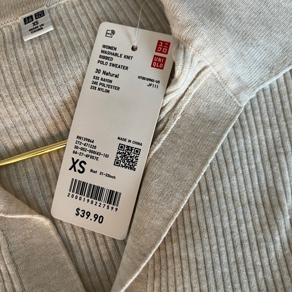 BRAND NEW Uniqlo Washable Ribbed Polo Sweater NEVER WORN
